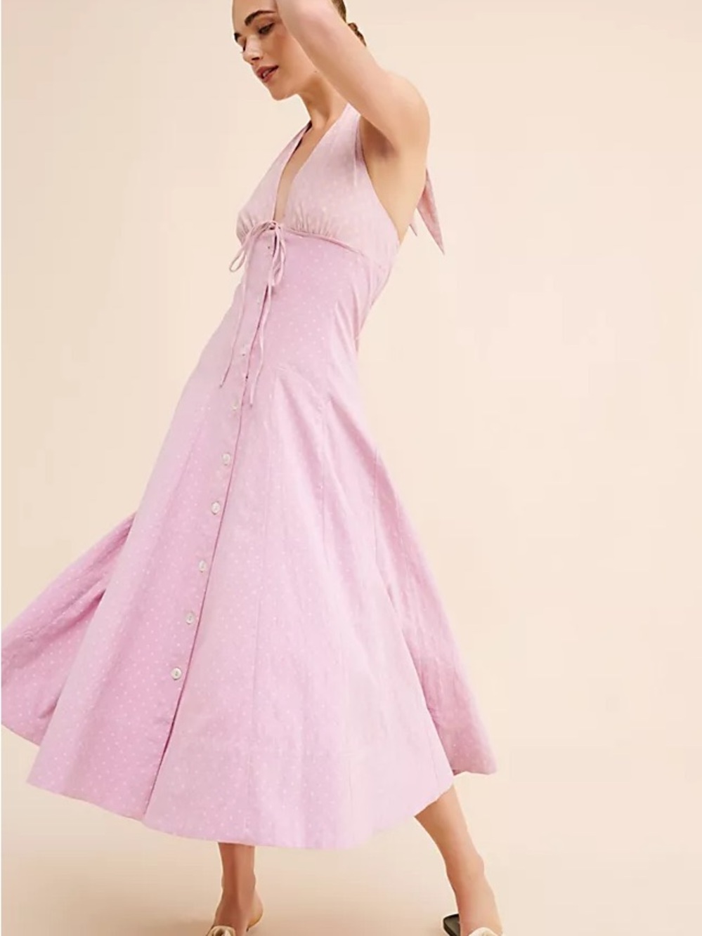 Free People Stelladonna Midi Dress Cotton Polka Dot